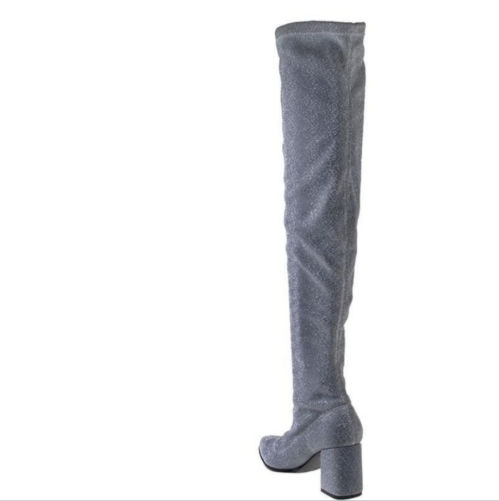 SILVER OTK Privileged by LEMON DROP Over the Knee Glitzy Stretch Pull On Boots 9 - Picture 5 of 12